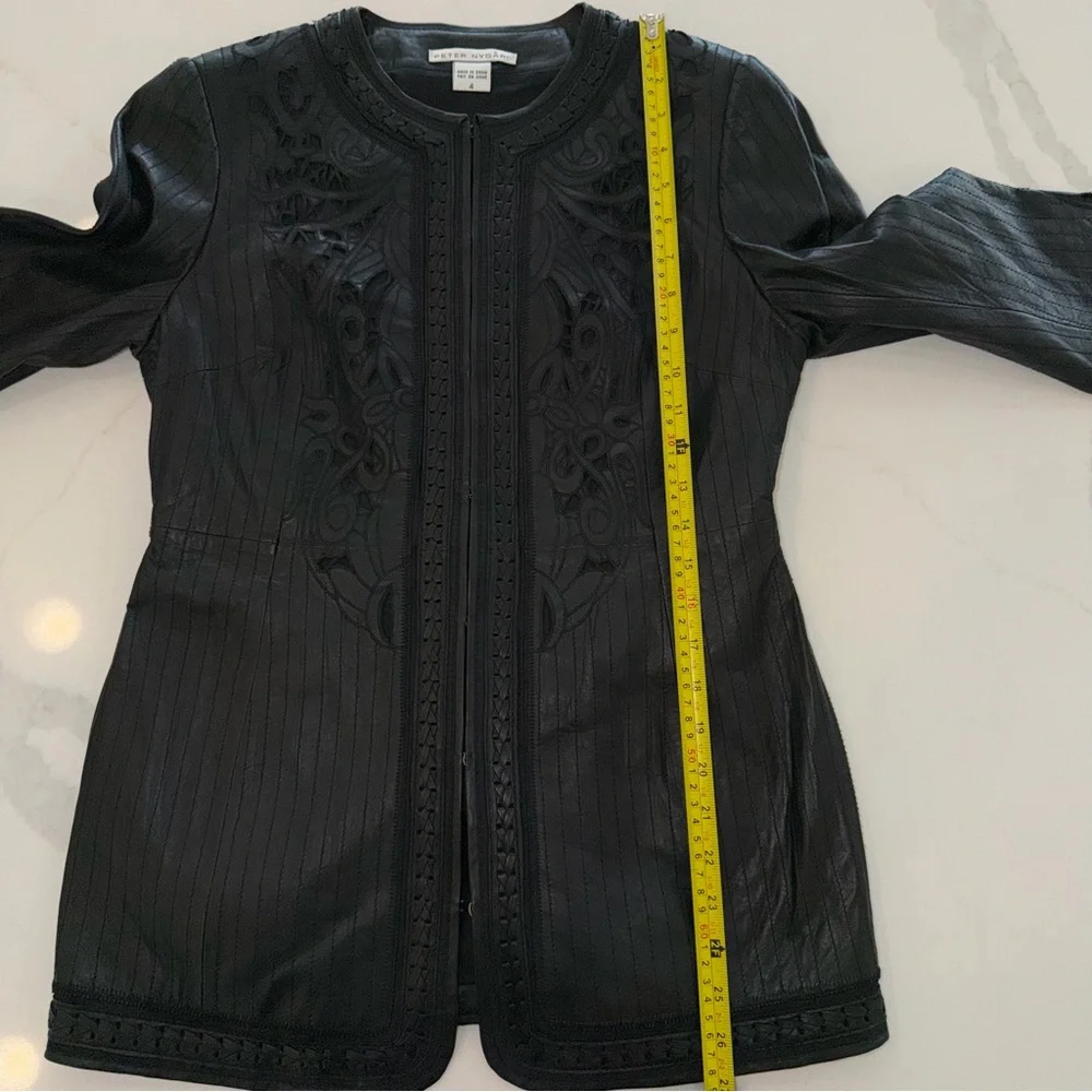Peter Nygård Black Embroidered Lamb Leather Jacket Size 4 - Picture 8 of 9